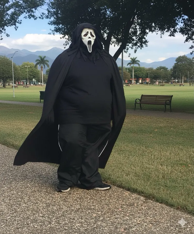 Black Cape, Black T-Shirt, Loose Black Pants