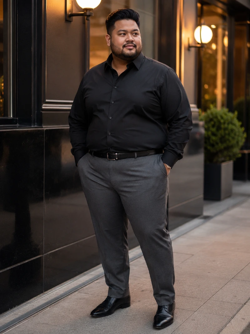 Black Dress Shirt and Charcoal Grey Trousers