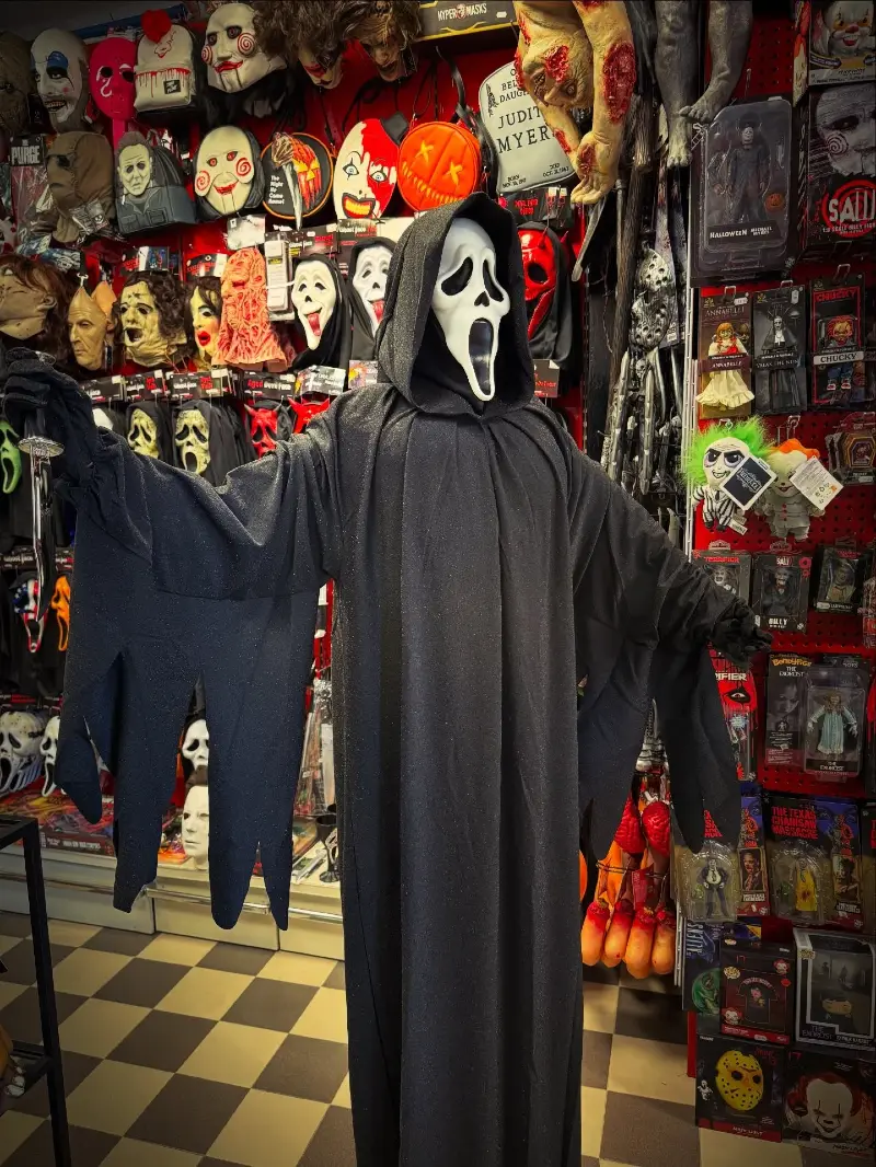 Black Hooded Ghost Robe, White Horror Mask