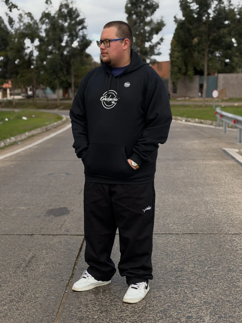 Black Hoodie, Black Joggers, and White Sneakers