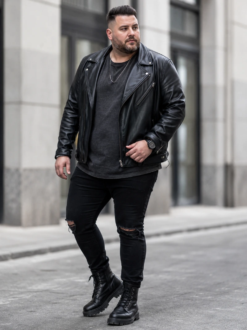 Black Leather Jacket and Ripped Jeans