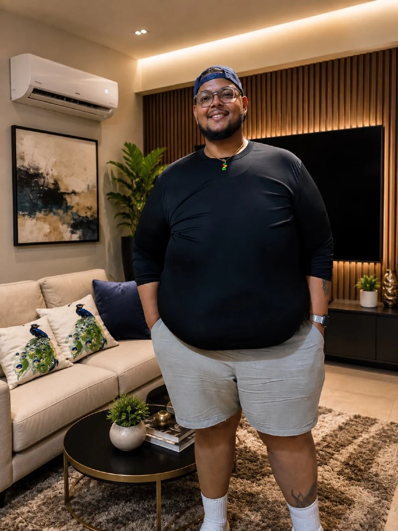 Black Long-Sleeve Tee With Light Gray Shorts