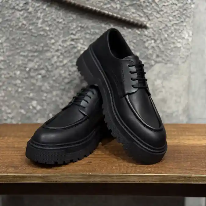 Black Lug-Sole Derby Shoes