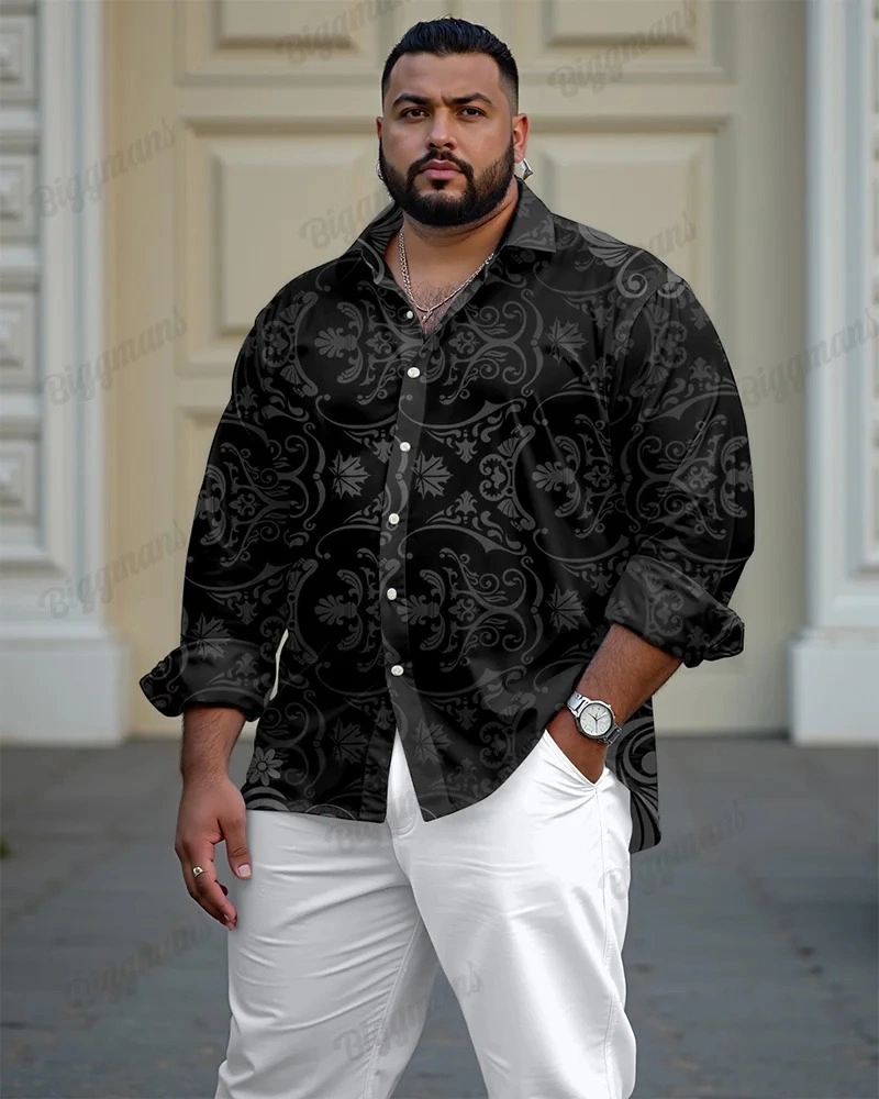 Black Patterned Shirt With Crisp White Trousers