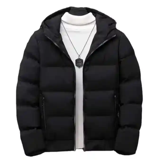 Black Puffer Jacket with White Mock Neck