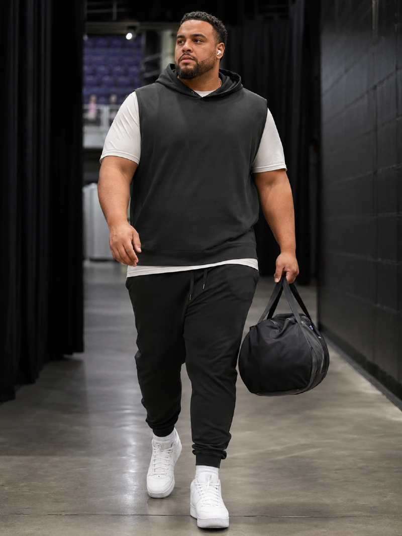 Black Sleeveless Hoodie and Jogger Sweatpants