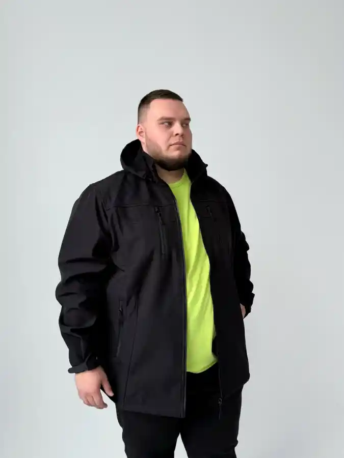 Black Softshell Jacket and Neon Tee