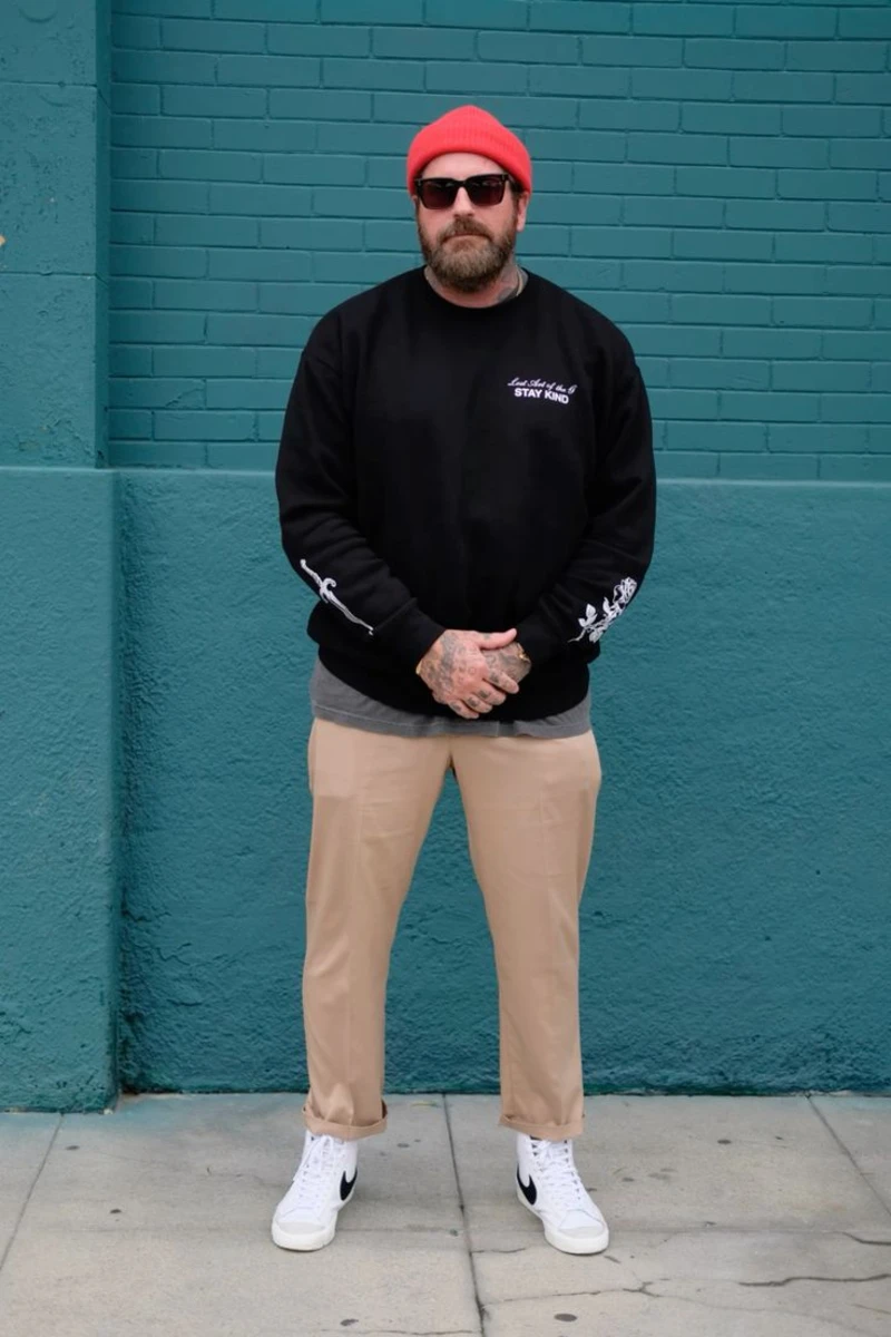 Black Sweatshirt and Khaki Pants Outfit