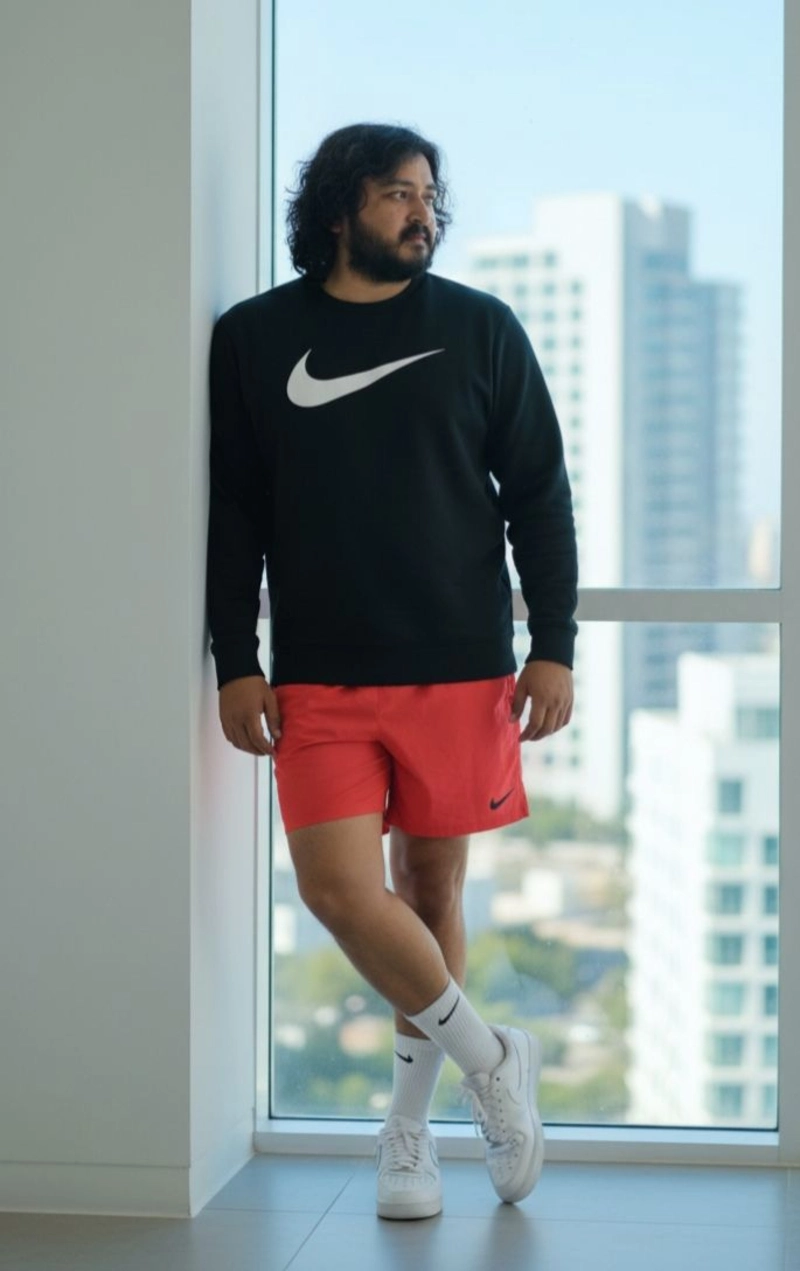 Black Sweatshirt and Pink Athletic Shorts