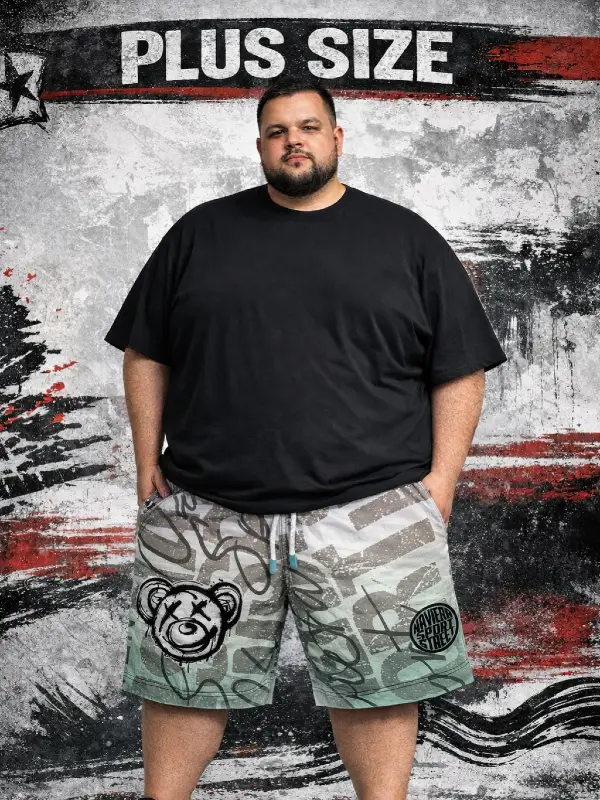 Black T-Shirt and Graffiti Print Shorts
