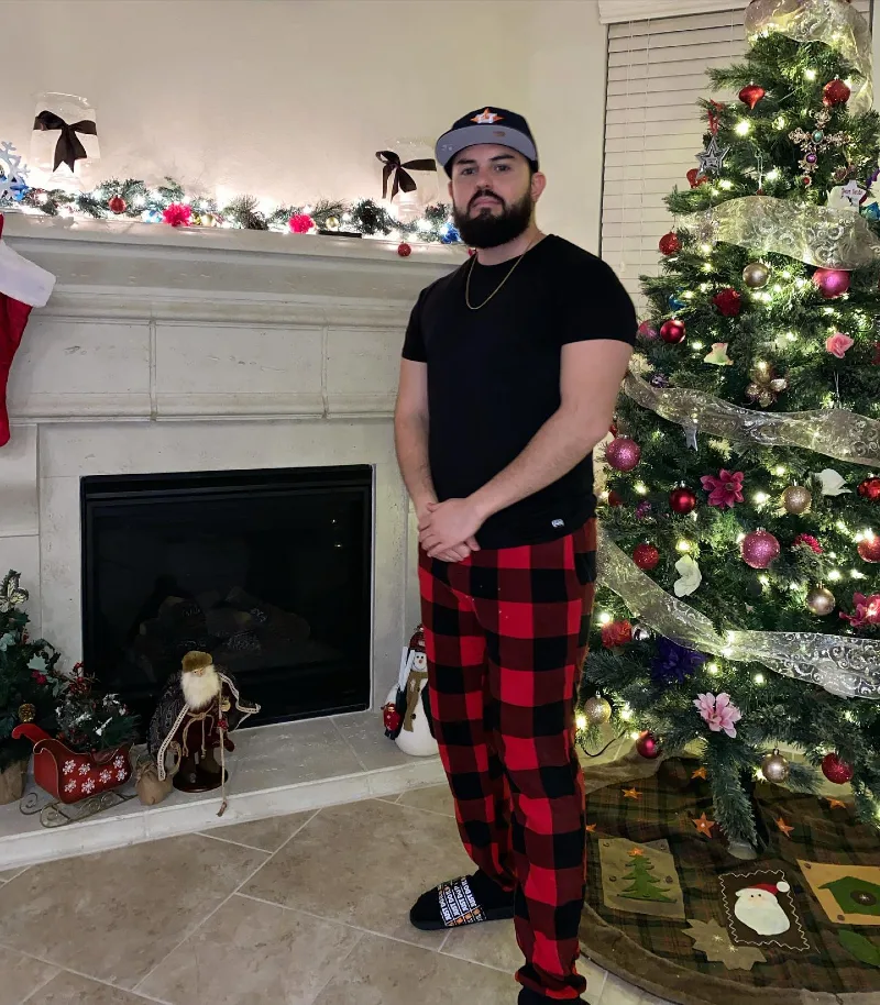 Black T-Shirt and Red Buffalo Plaid Lounge Pants
