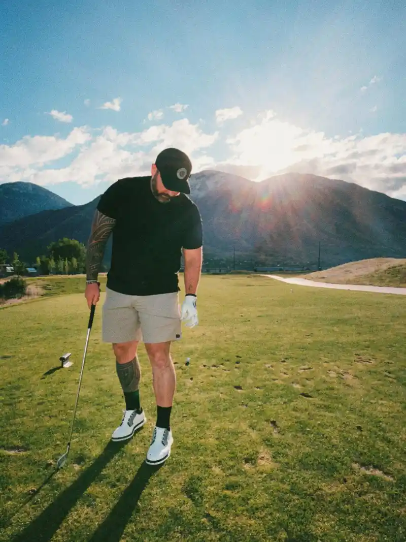 Black T-Shirt and Tan Shorts Combo