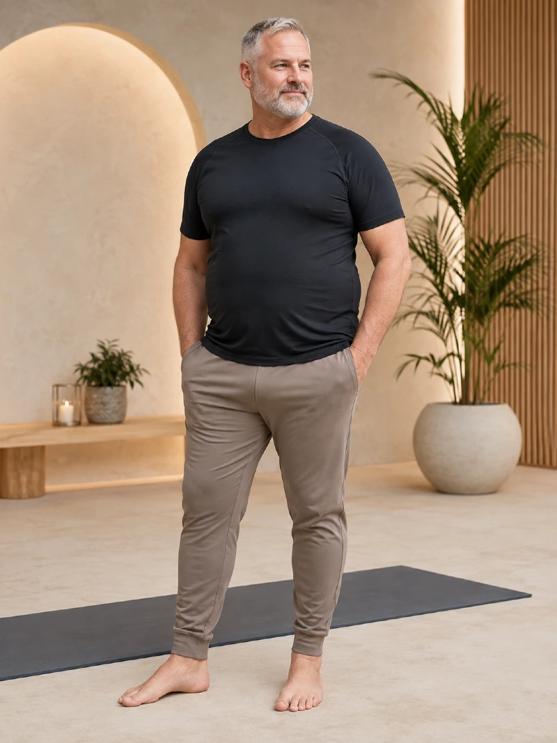 Black T-Shirt and Taupe Joggers