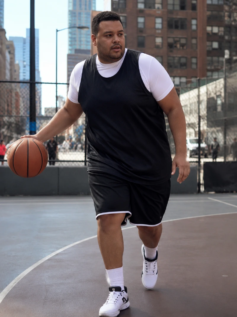 Black Tank Top over White T-Shirt and Shorts