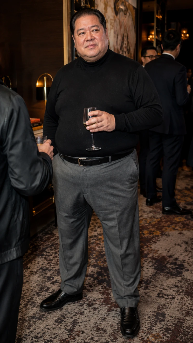 Black Turtleneck and Grey Dress Trousers