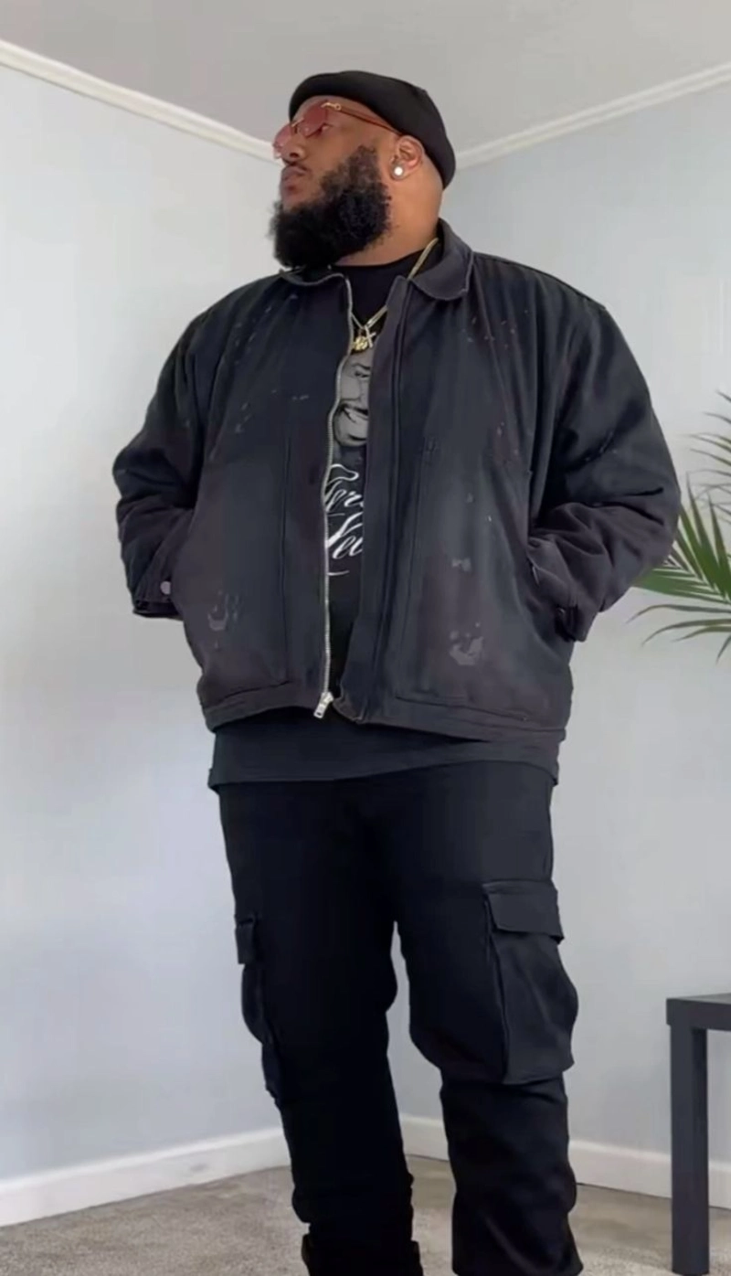 Black Washed Jacket and Cargo Pants