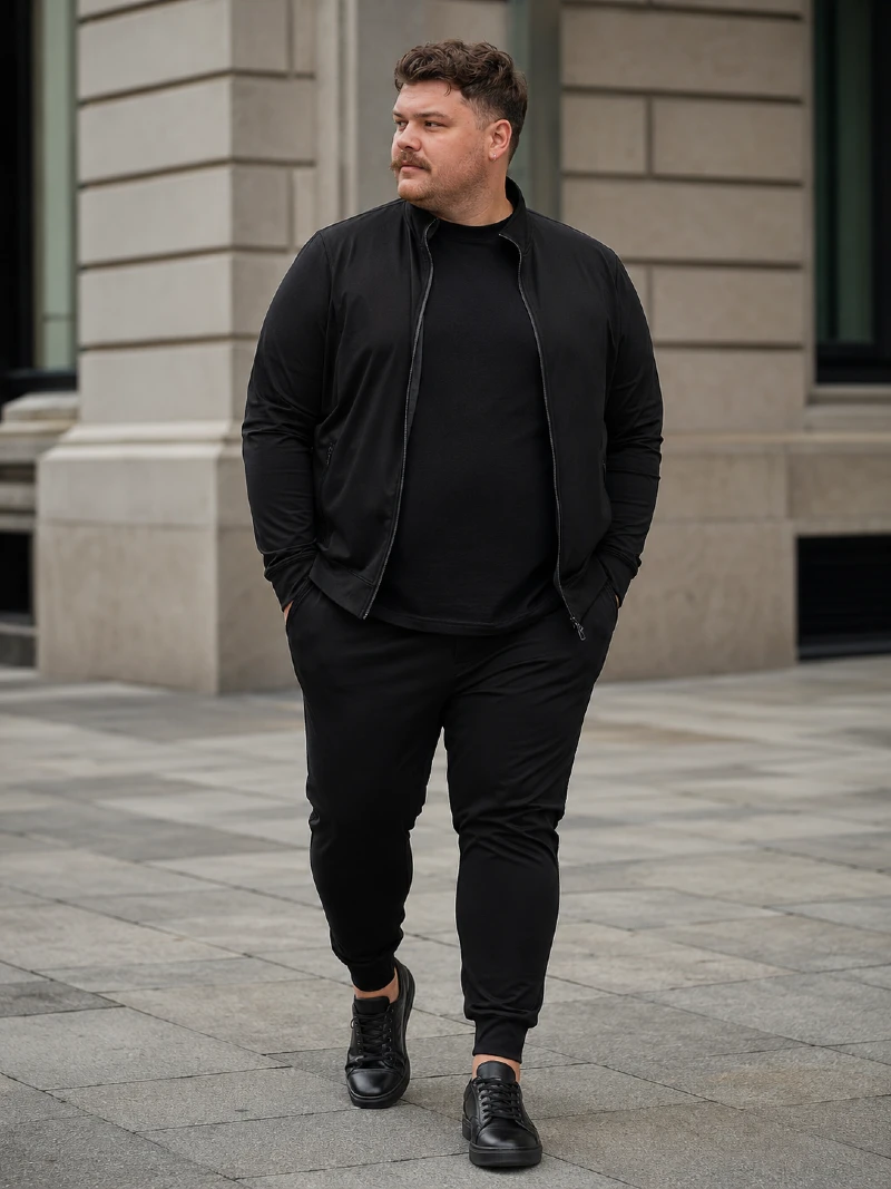 Black Zip Jacket, T-Shirt, and Joggers