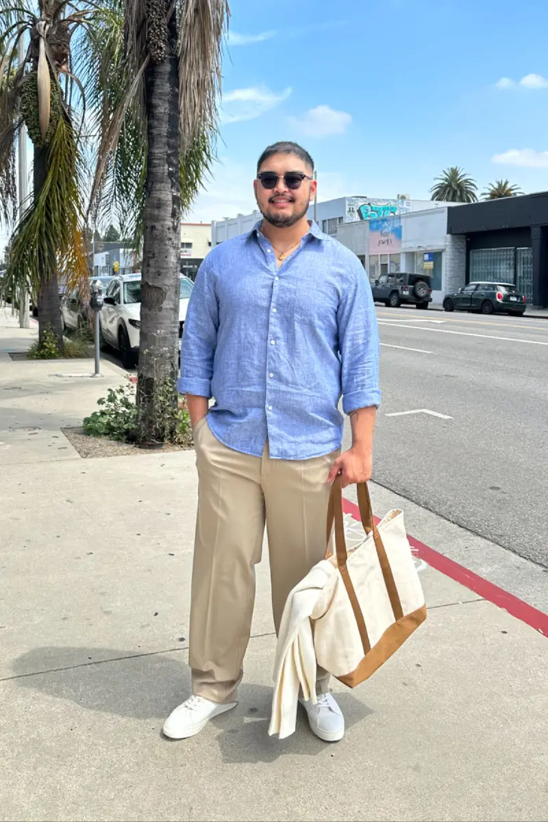 Blue Button Down Shirt and Khaki Pants