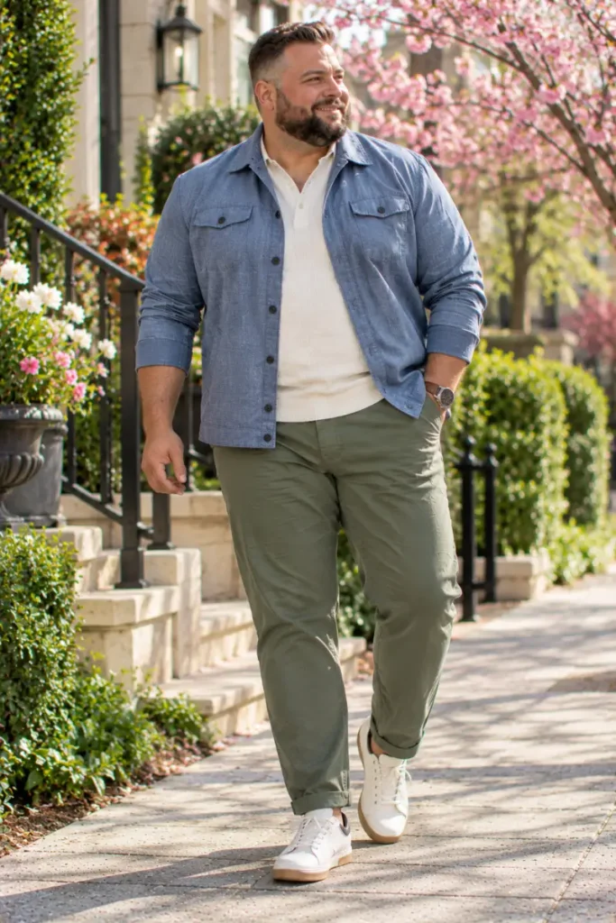 Blue Chambray Layering and Olive Chinos