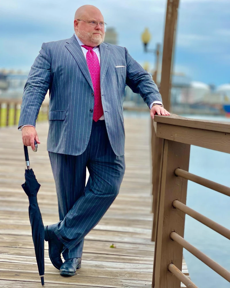 Blue Pinstripe Suit, Light Blue Dress Shirt