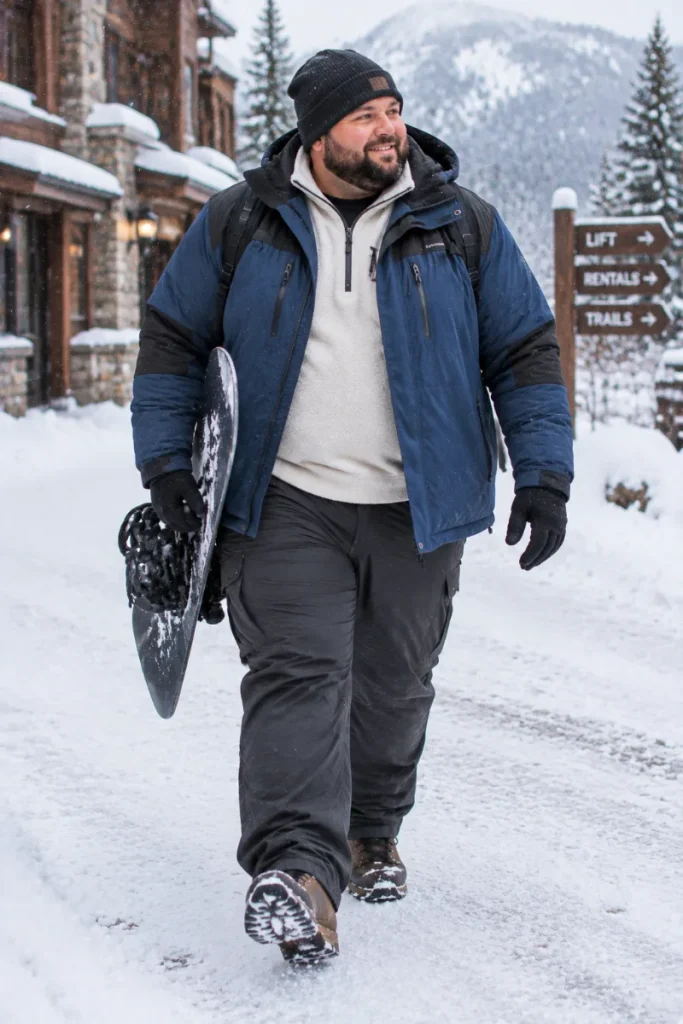 Blue Winter Jacket and Cream Fleece Setup