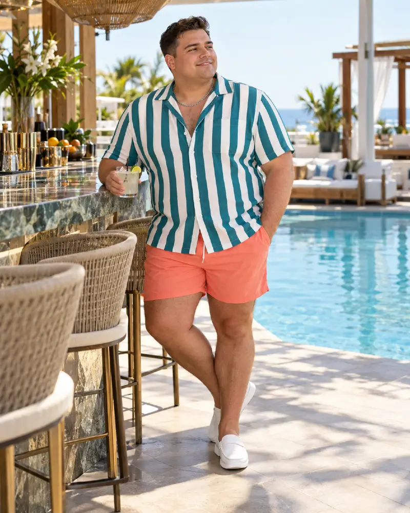 Bold Teal Stripes With Warm Coral Shorts
