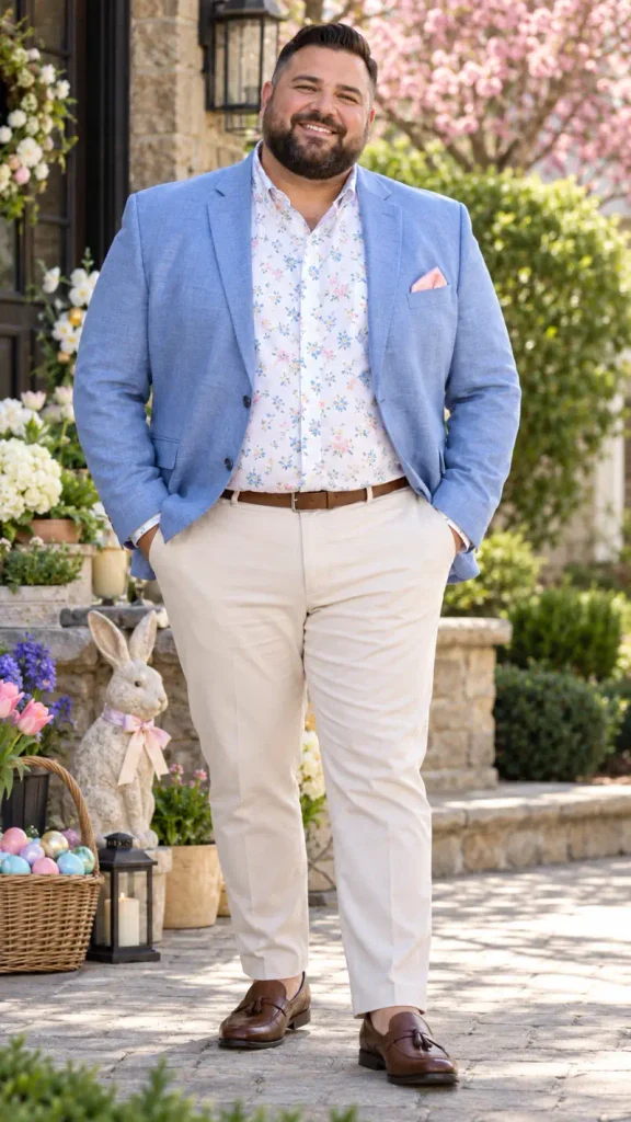 Bright Blue Blazer Over Floral White Cotton