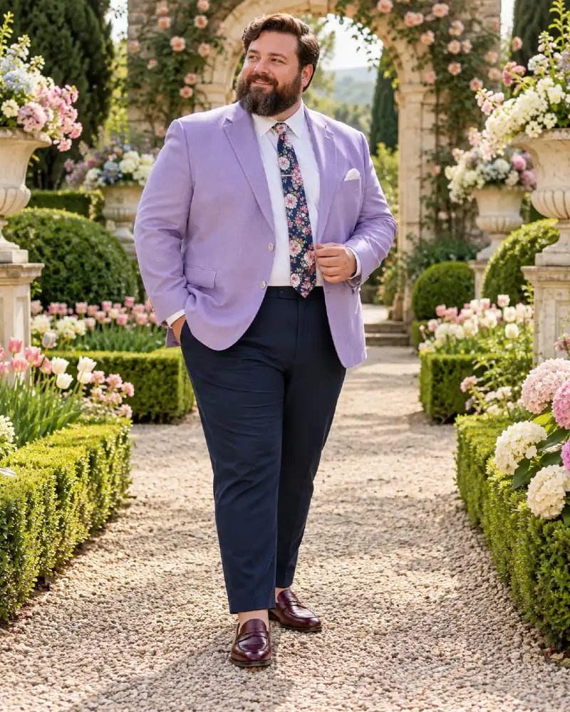 Bright Lilac Blazer and Crisp Navy Trousers