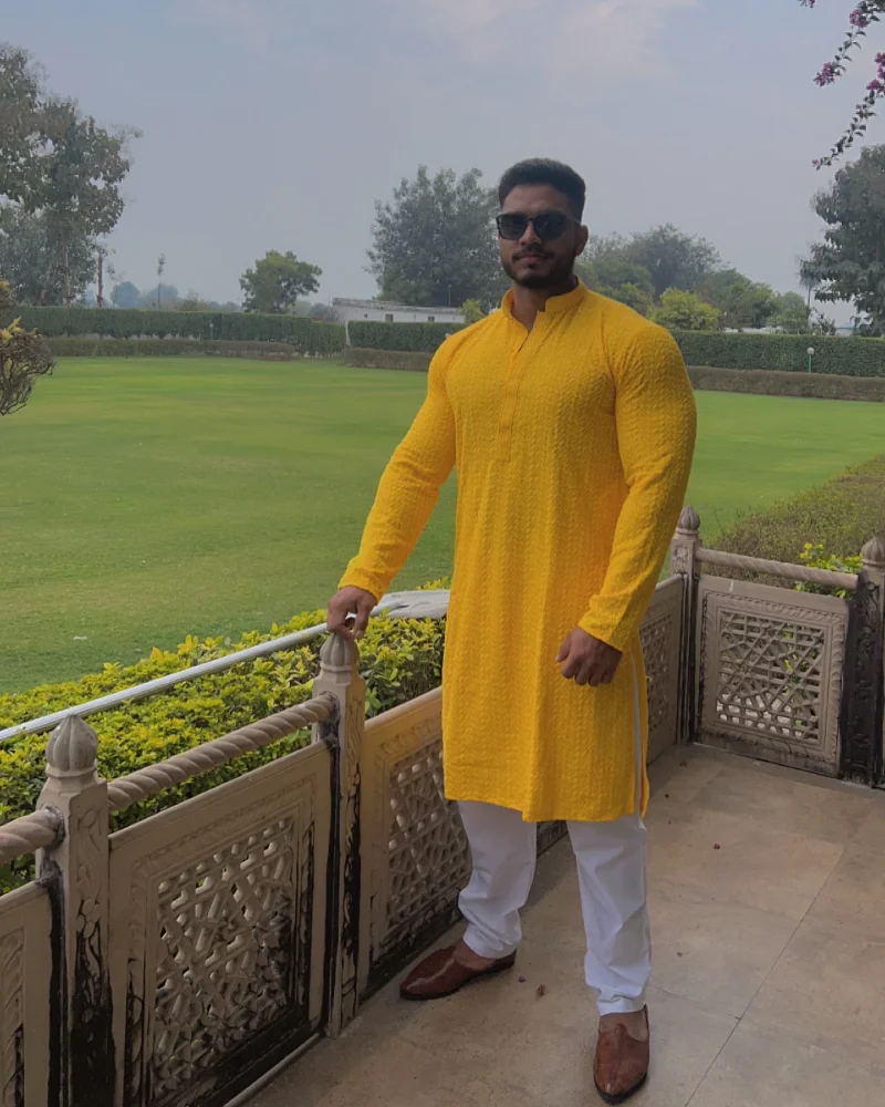 Bright Yellow Chikankari Kurta Pajama