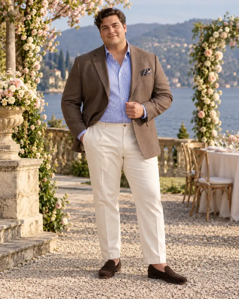 Brown Blazer and Striped Shirt Waterfront Ceremony