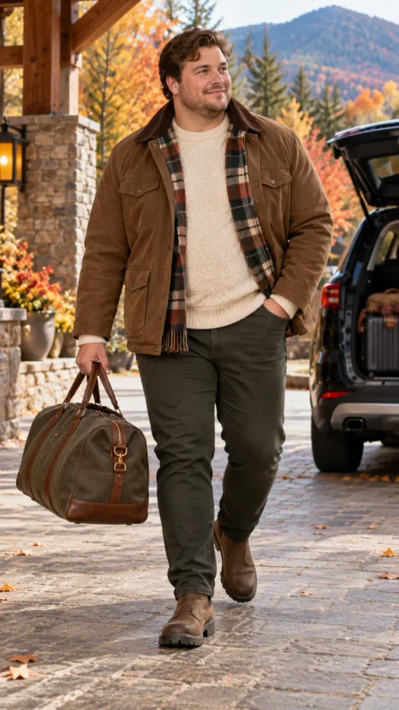 Brown Canvas Jacket with Olive Green Trousers