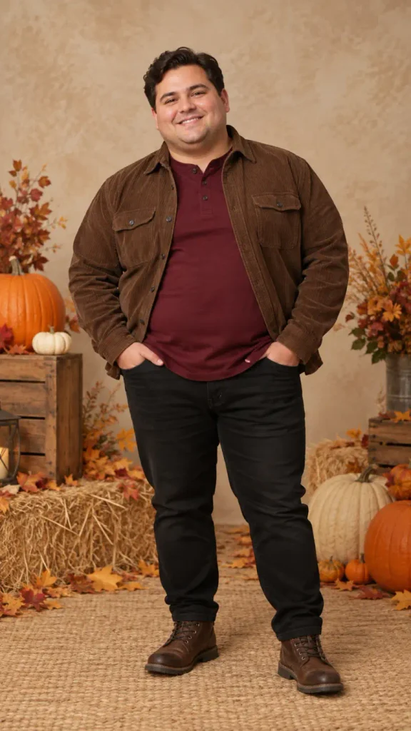 Brown Corduroy Jacket and Deep Burgundy Henley