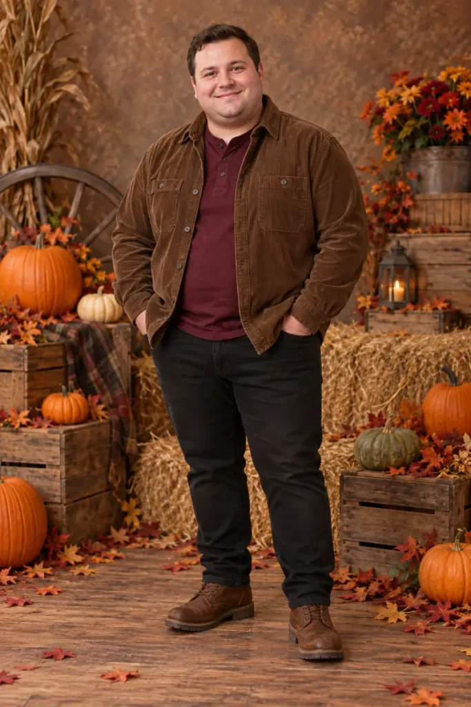 Brown Corduroy Overshirt and Burgundy Henley