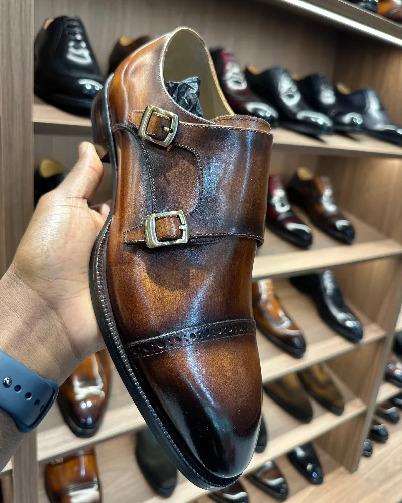 Brown Double Monk Strap Shoes