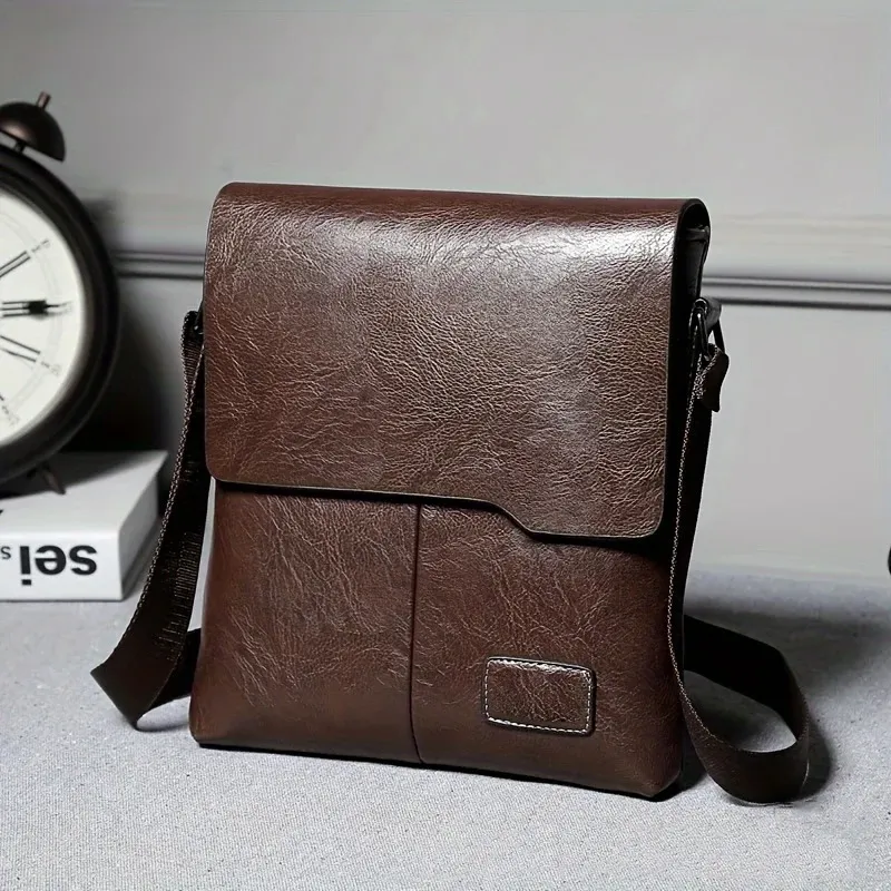 Brown Faux Leather Messenger Crossbody Bag