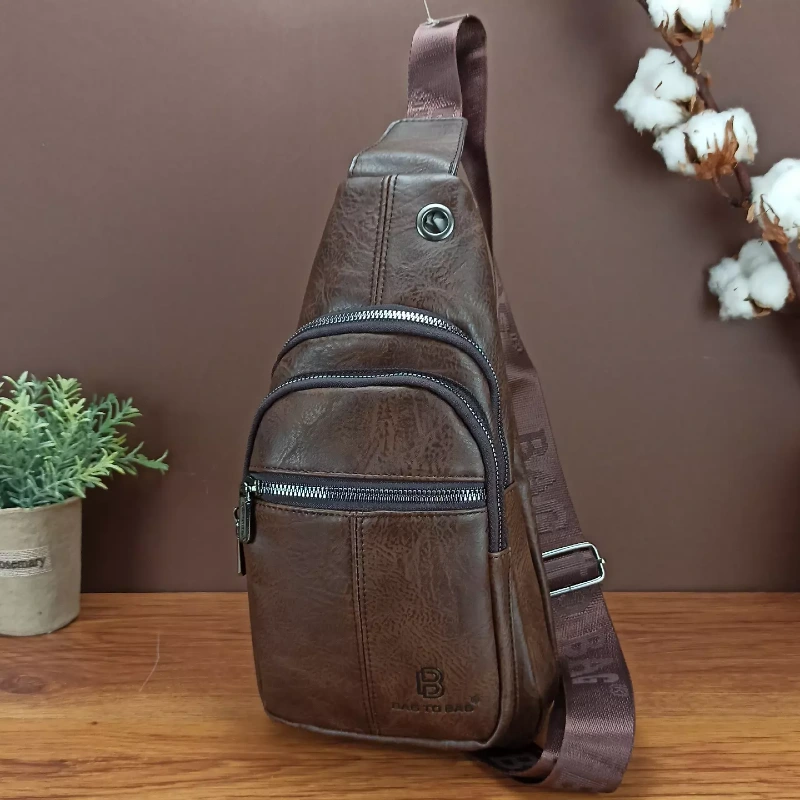 Brown Faux Leather Sling Crossbody Bag