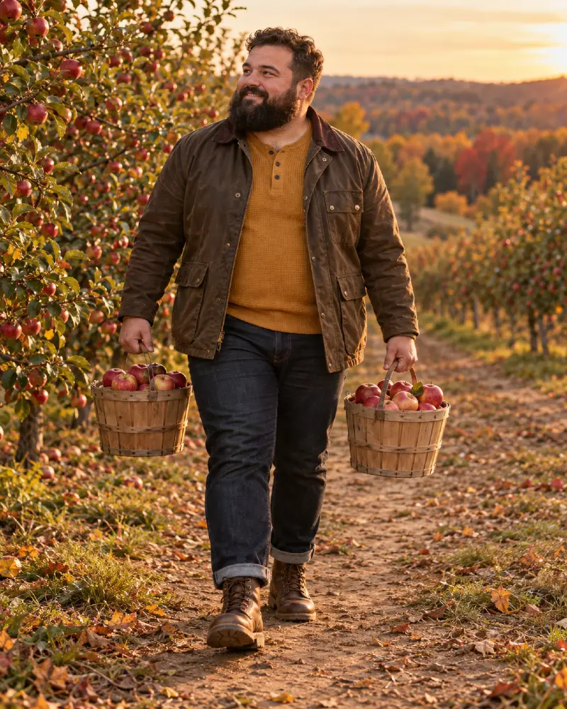 Brown Field Jacket, Mustard Sweater, Jeans & Leather Boots Outfit