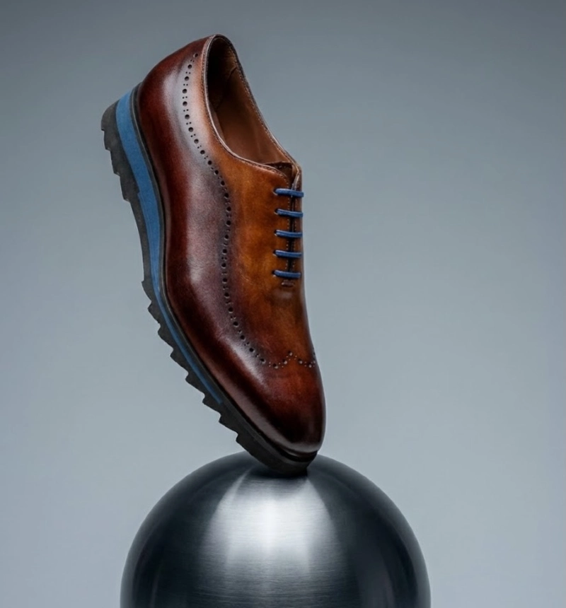 Brown Lace-Up Dress Shoes with Blue Soles