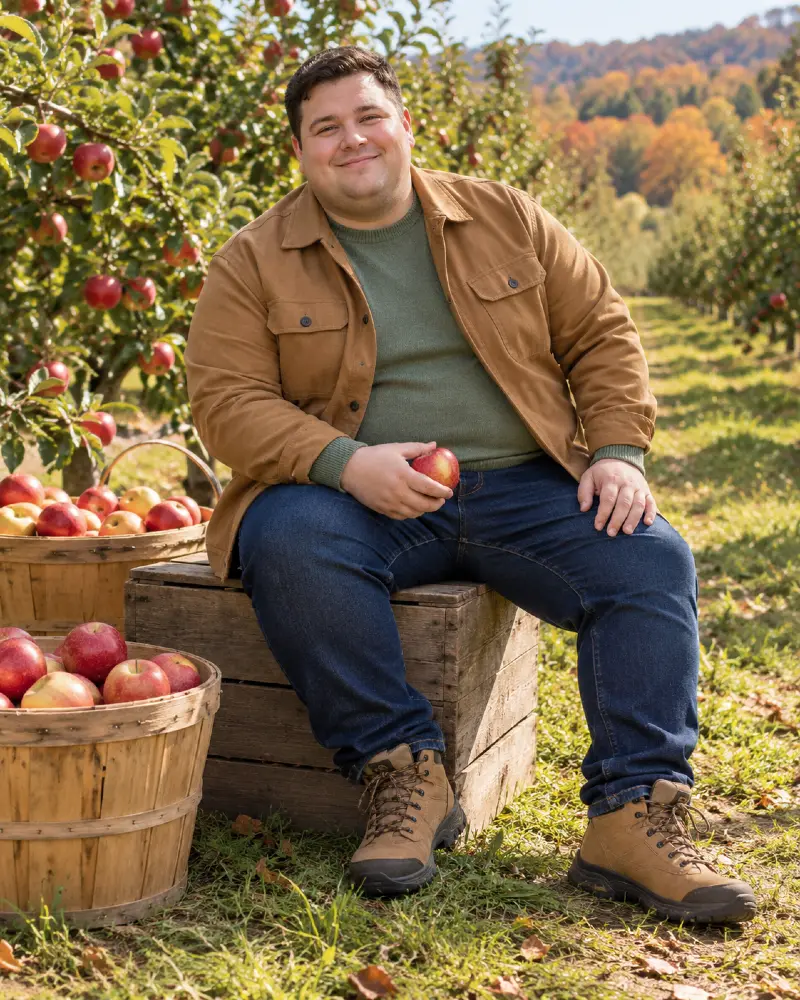 Brown Overshirt, Green Sweater, Jeans & Hiking Boots Outfit