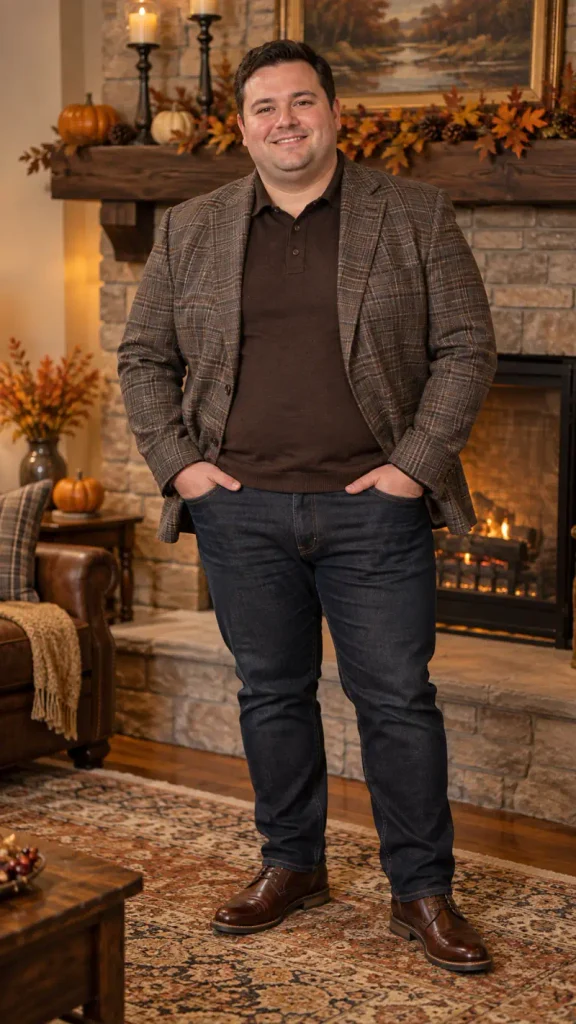 Brown Plaid Blazer and Dark Indigo Denim