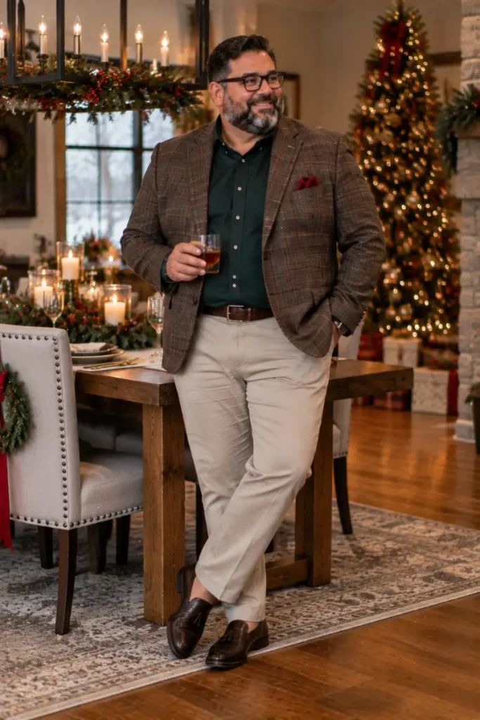 Brown Plaid Blazers and Earthy Green Shirts