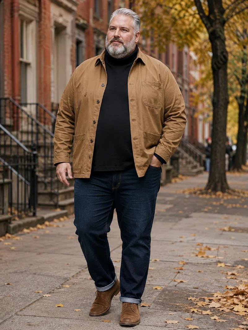 Brown Shirt Jacket and Black Turtleneck