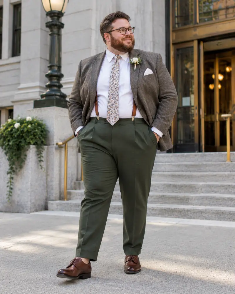 Brown Tweed Jacket and Olive Trousers