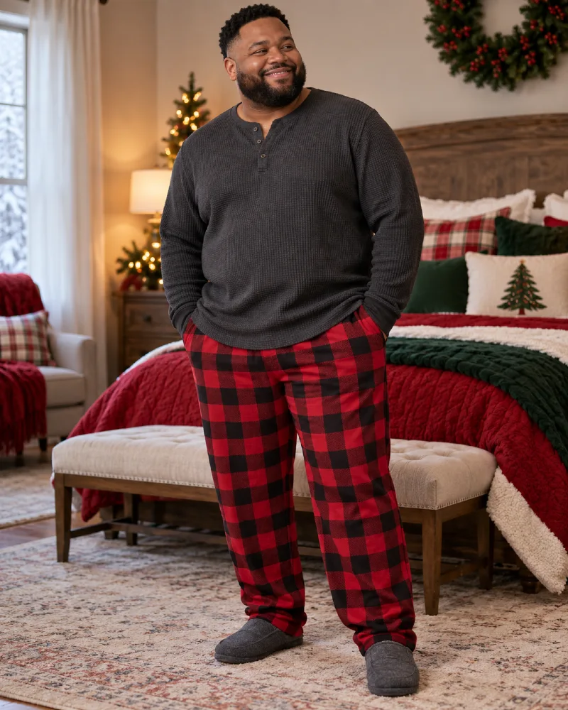 Buffalo Plaid Pants With a Relaxed Henley Top