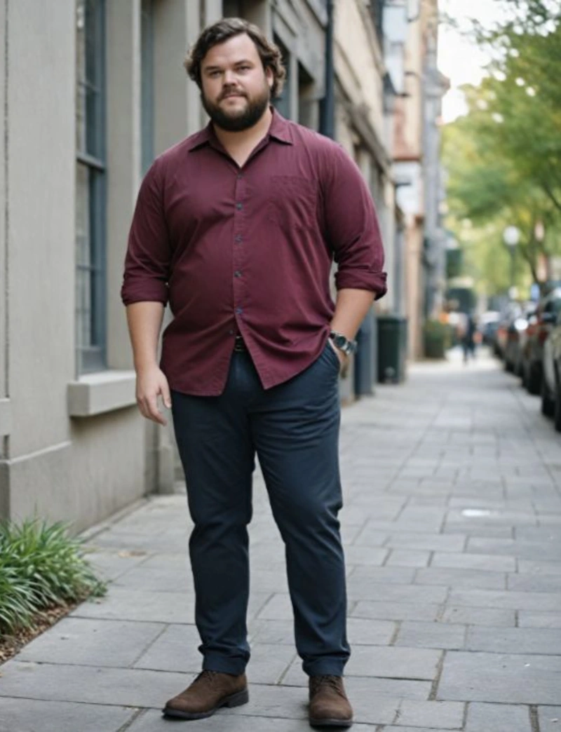 Burgundy Button-Down Shirt & Navy Chinos