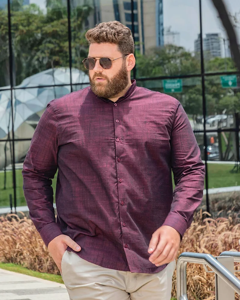 Burgundy Button-Up With Light Khaki