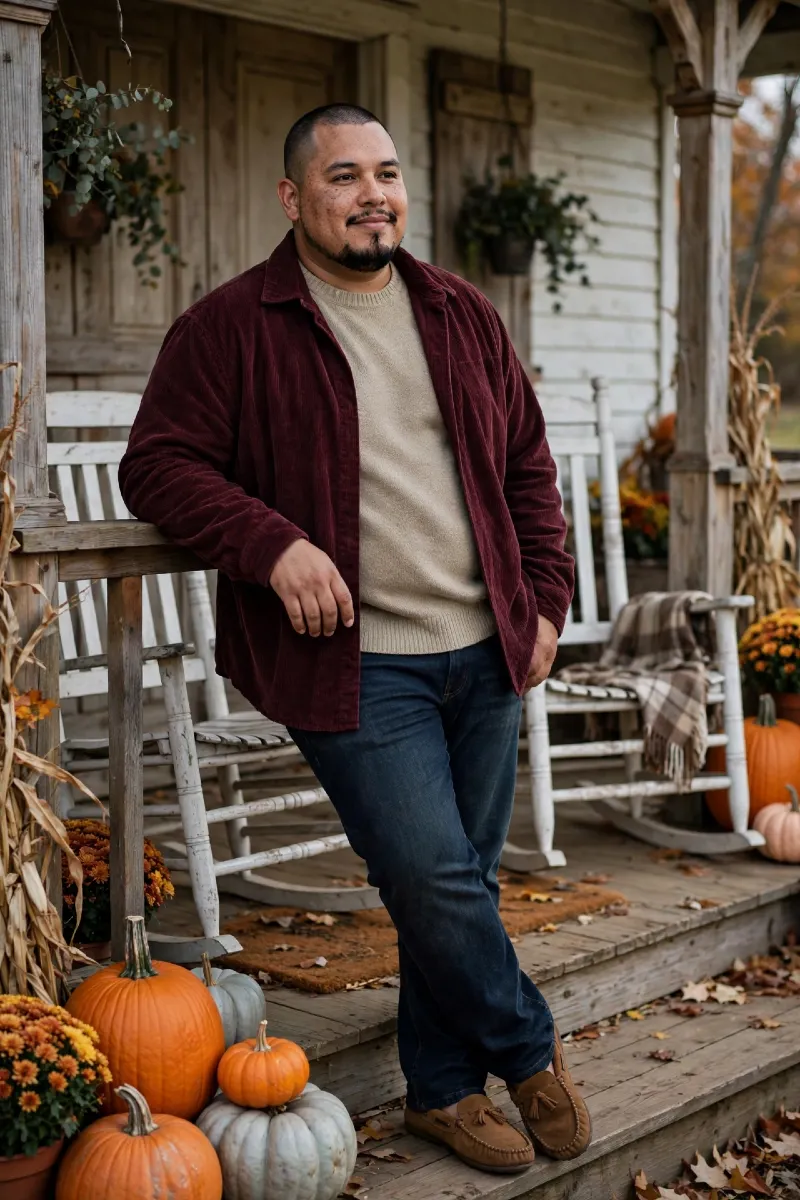 Burgundy Corduroy Overshirt & Cream Knit Match