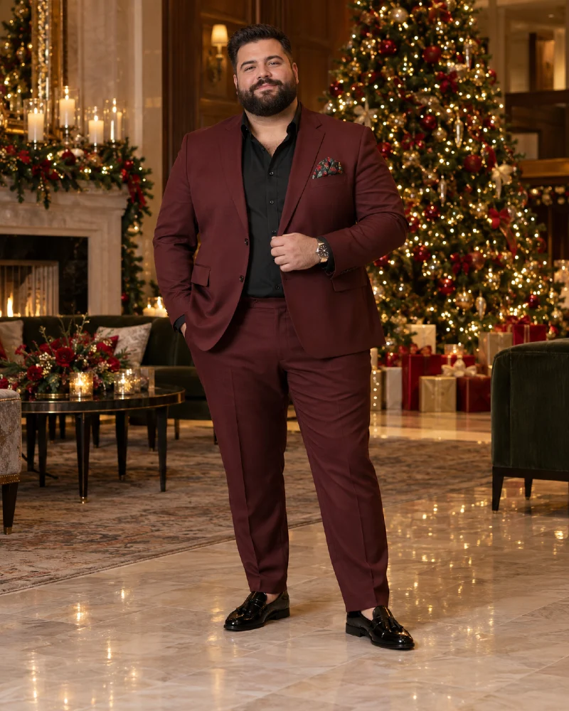 Burgundy Suit With a Black Dress Shirt