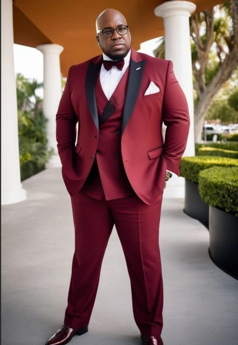 Burgundy Tuxedo Blazer, Vest, and Trousers