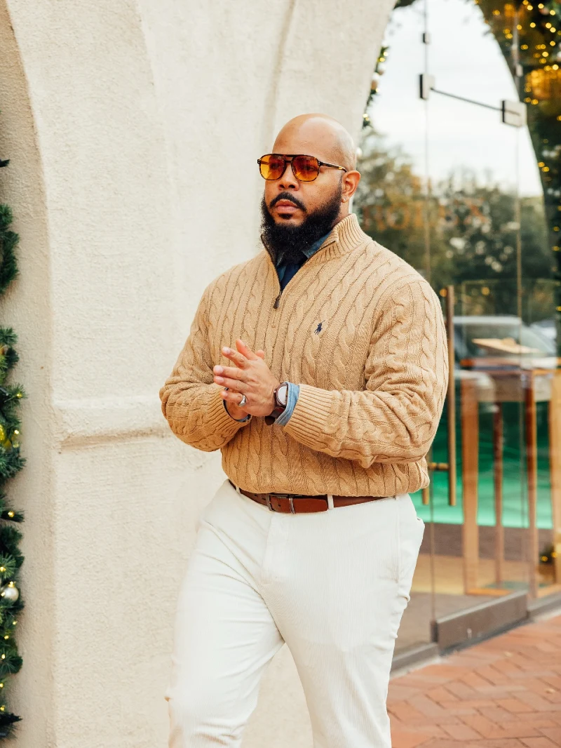 Camel Cable-Knit Quarter-Zip Sweater